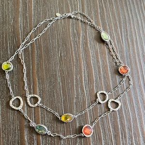 Lia Sophia silver necklace with coloured glass inserts.